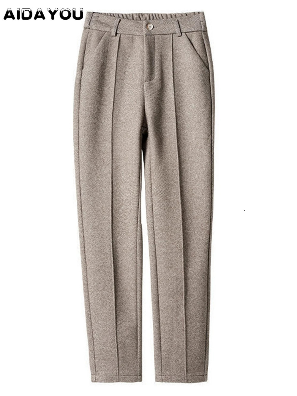 Womens Wool Dress Pants Casual Jogger Style Office Wide Trousers Woolen Cropped OUC2533 261017