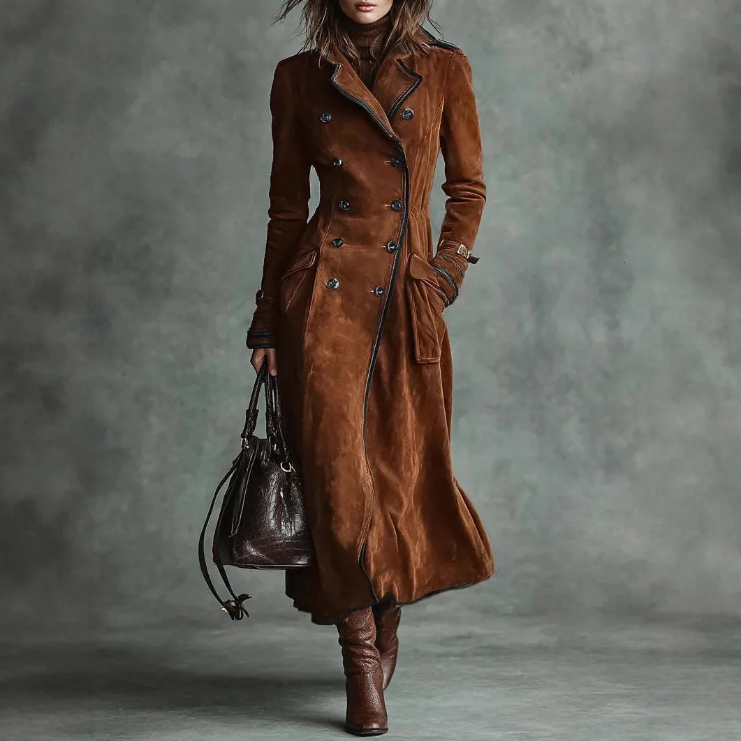 Ropa Elegante Mujer Autumn Winter Lapel Western Style Fashion Jacket Women's Long Windbreaker Jacket Capotto Donna Manteaux 261015
