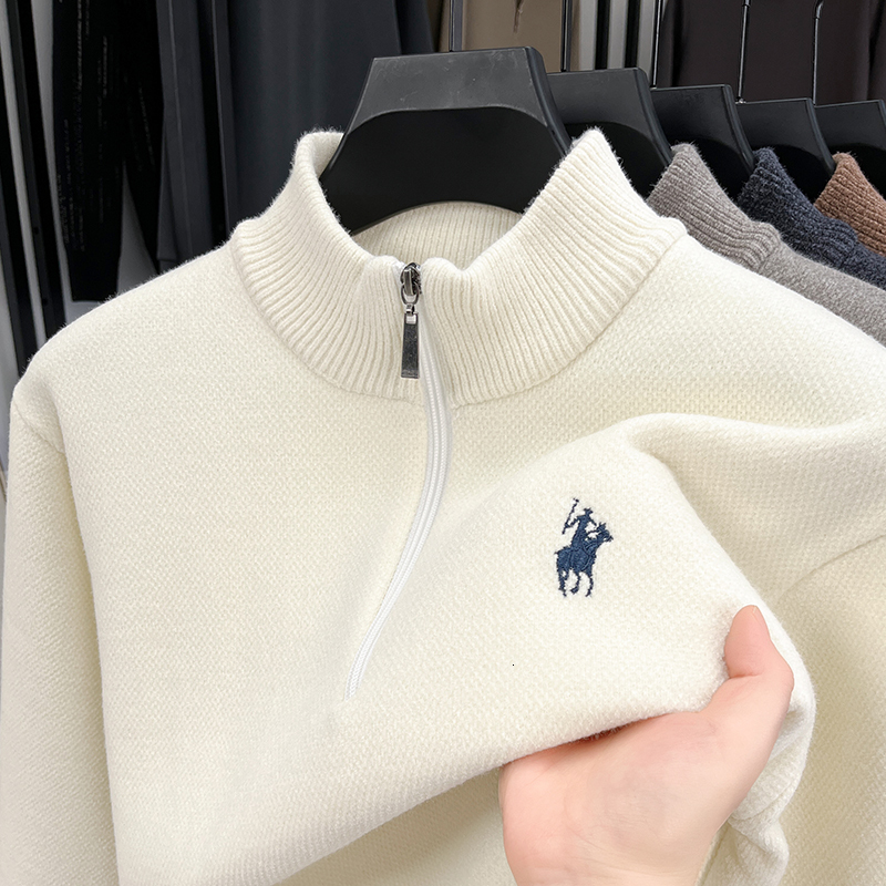 Luxury Quality Men Long-Sleeved Knitwear Mock Neck Half-Zip Thicken Horse Embroidery Spring New Pullover Fashion Casual MensWear 26Y1017
