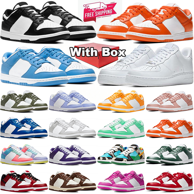 with box panda airforcr 1 shoes designer black white womens mens trainers university blue brown unc pink outdoor sports sneakers casual discount