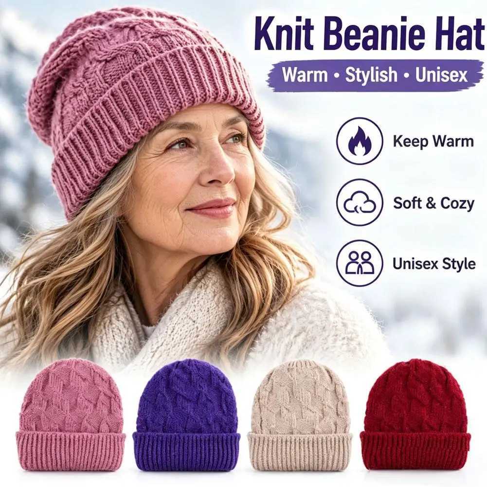 Beanie/Skull Caps Winter Women Hat 2026 New Autumn Handmade Female Warm Cap Knitted Beanie Girl Hats Woman Bonnet Femme Chunky Thick Stretchy HatsT2