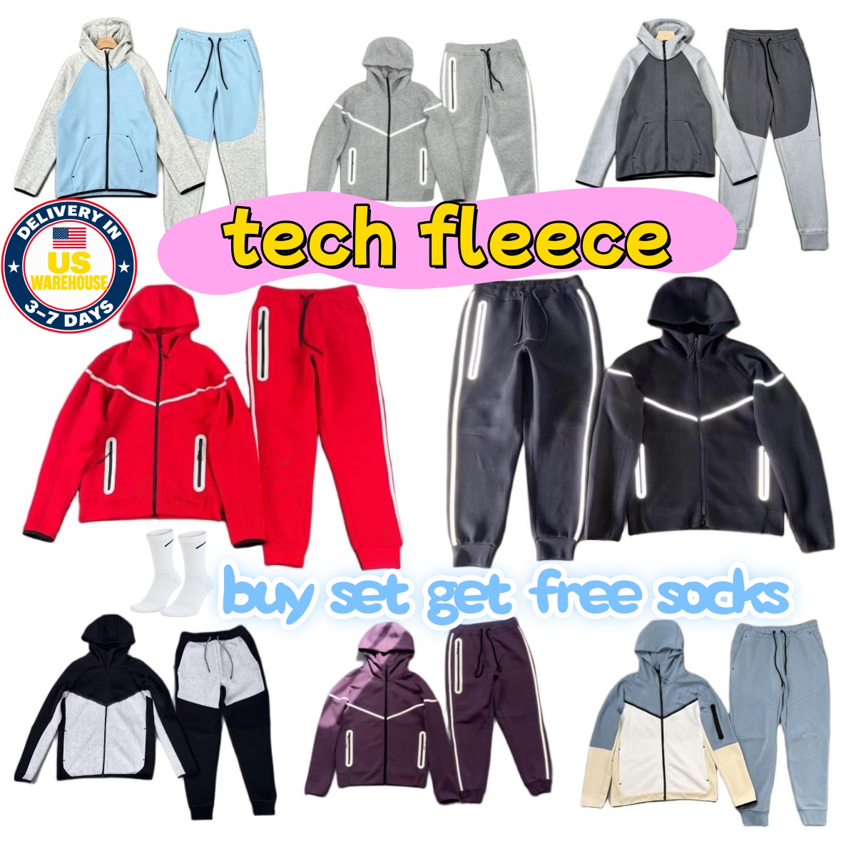 Designer Techfleece tracksuit Reflective luminous tracksuit nocts pants fleece sport windproof Set casual hoodie Slow running Sportswear Gym tracksu