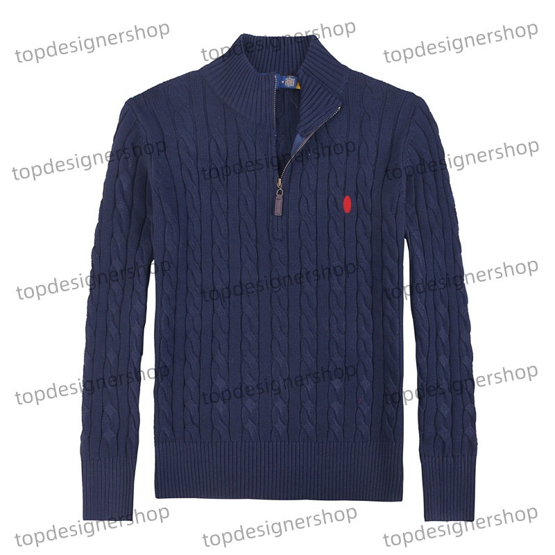 New Designer Mens Turtle Neck Polo Knitted Twisted Cotton Sweater Quarter Zip Pullover Jumpers Trendy Winter HighEnd Embroidery Horse Comfortable Me