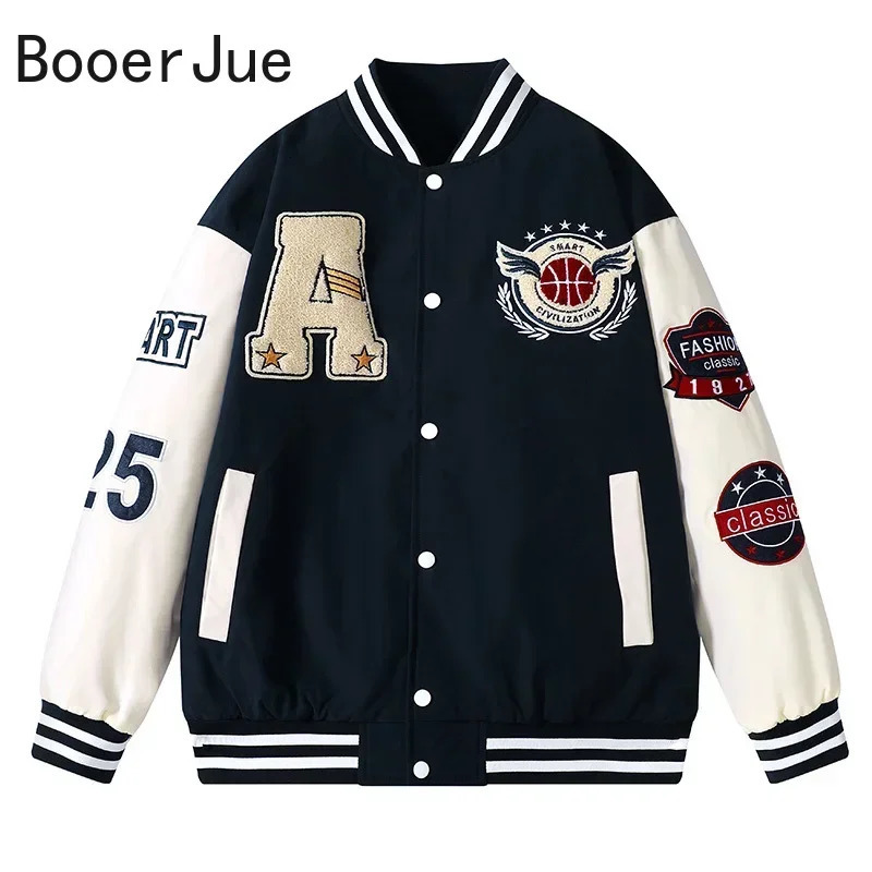 Varsity Baseball Bomber Jacket Men Hip Hop Harajuku Bone Letter Patchwork Leather Jackets Streetwear Women Unisex College Coats 261017