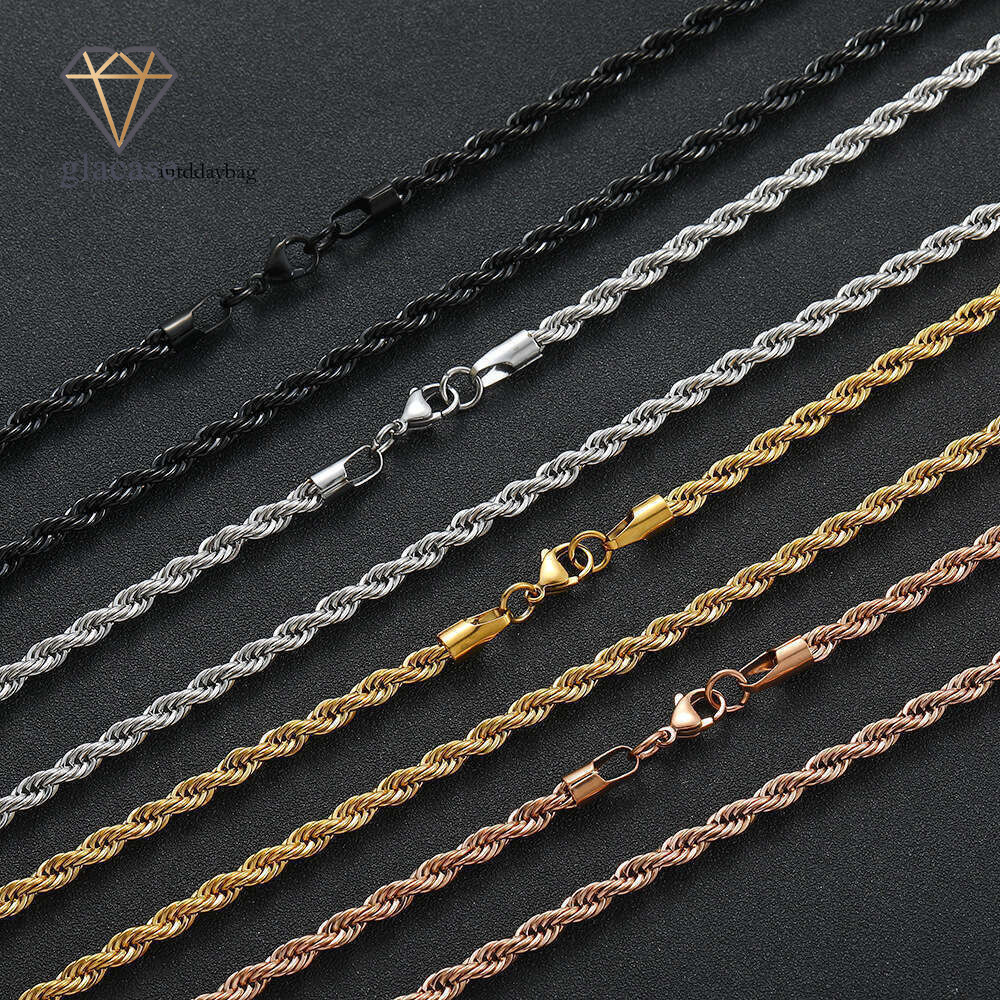 2mm 3mm 4mm 5mm 6mm Multiple Lengths 925 Sterling Silver 18K Gold Braided Chain Vacuum Plating