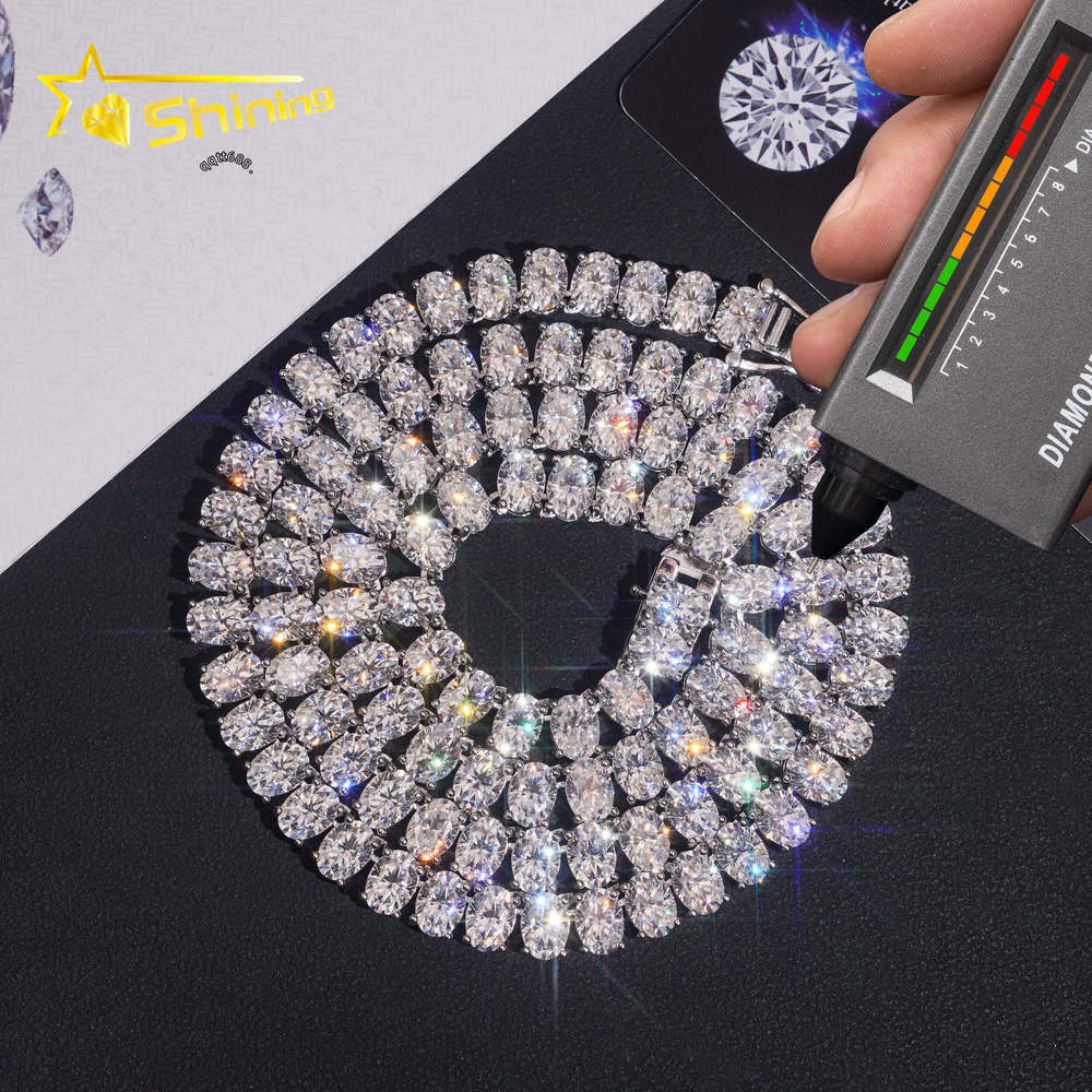 Luxury Oval Moissanite Tennis Chain 925 Sterling Silver Gold Plated Pass Diamond Test Moissanite Tennis Necklace Sparkling Chain