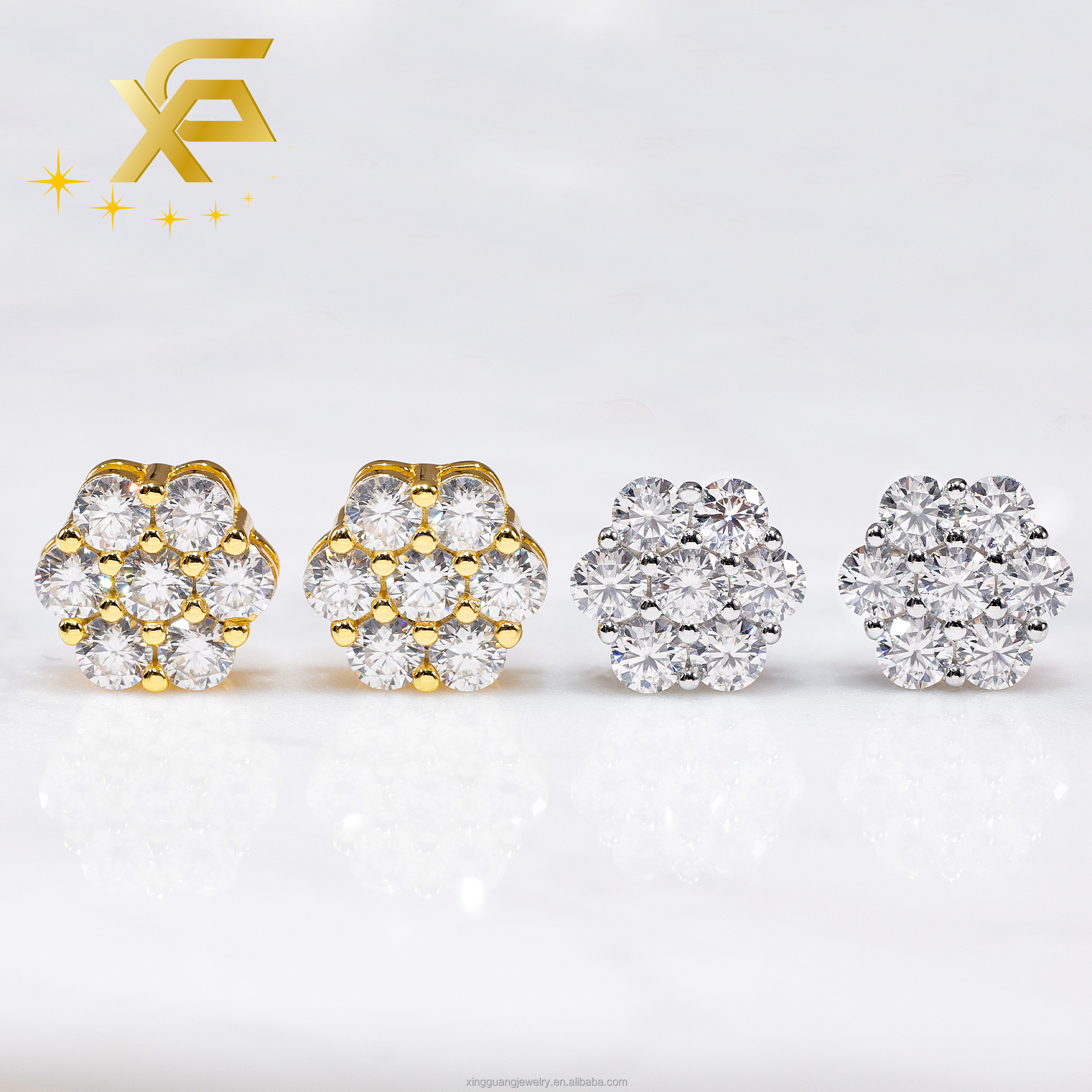 Fashion Perttry Various Sizes Flower Earrings Vvs Moissanite diamond Pass diamond Tester Gold Plated 925 Sterling Sliver GRA