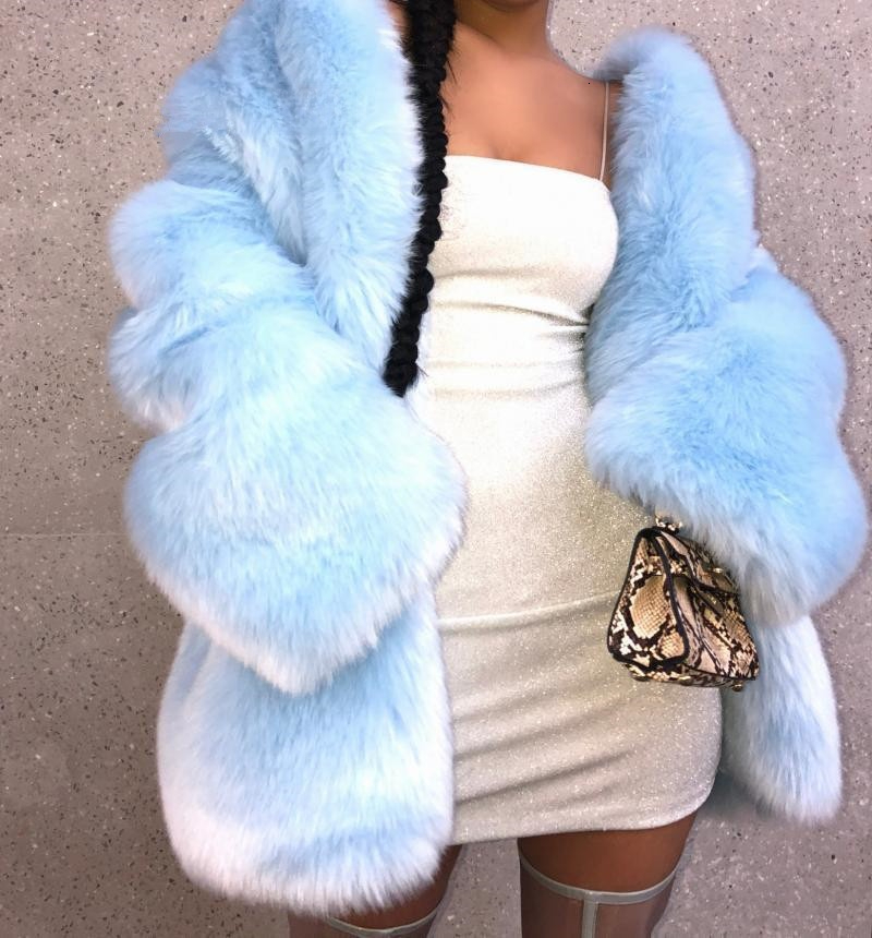 Factory Direct Sale European And American Coat Imitation Fox Fur Round Neck Mid-Length Long Sleeve Plus Size Black Women's Clothing Honglu