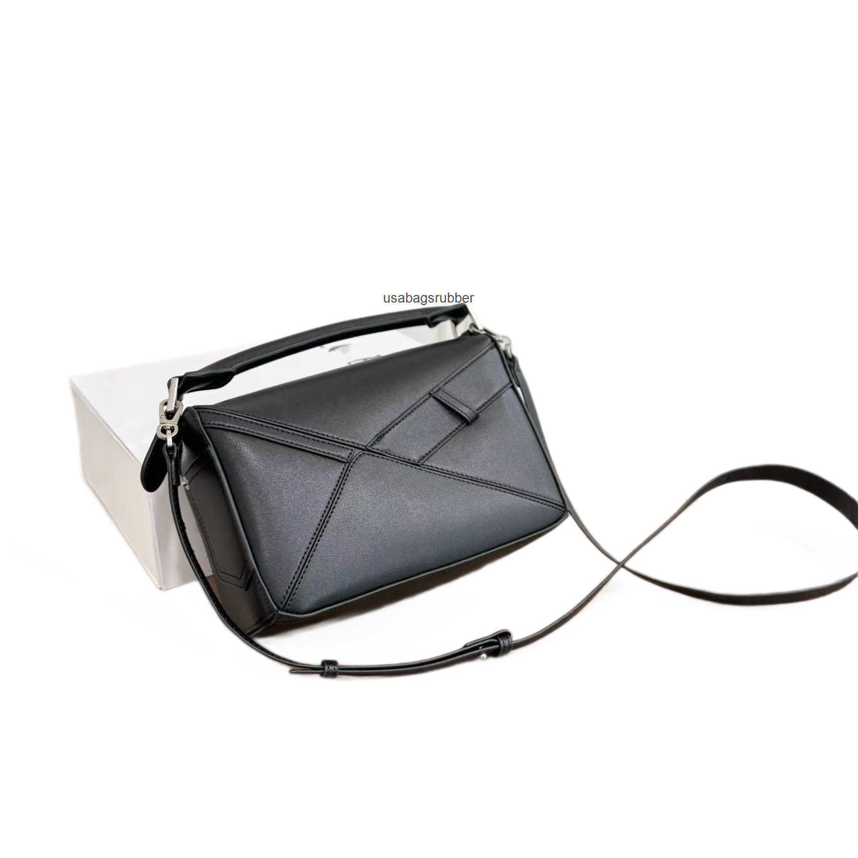 Geometric Panel Simple geometric design black leather women s handbag shoulder bag crossbody bag and tote bag a fashionable bag for commuting