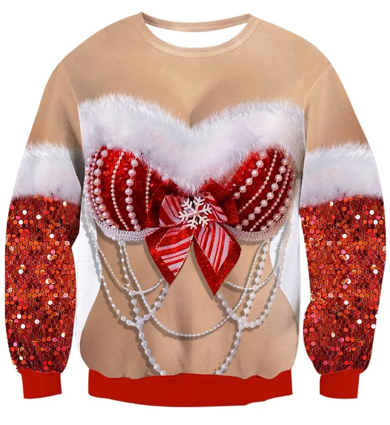 Mens Ugly Christmas Sweater 3D Funny Elf Boobs Printed Novelty Xmas Pullover Sweatshirt For Party Funny Xmas Gift Hoody 261016