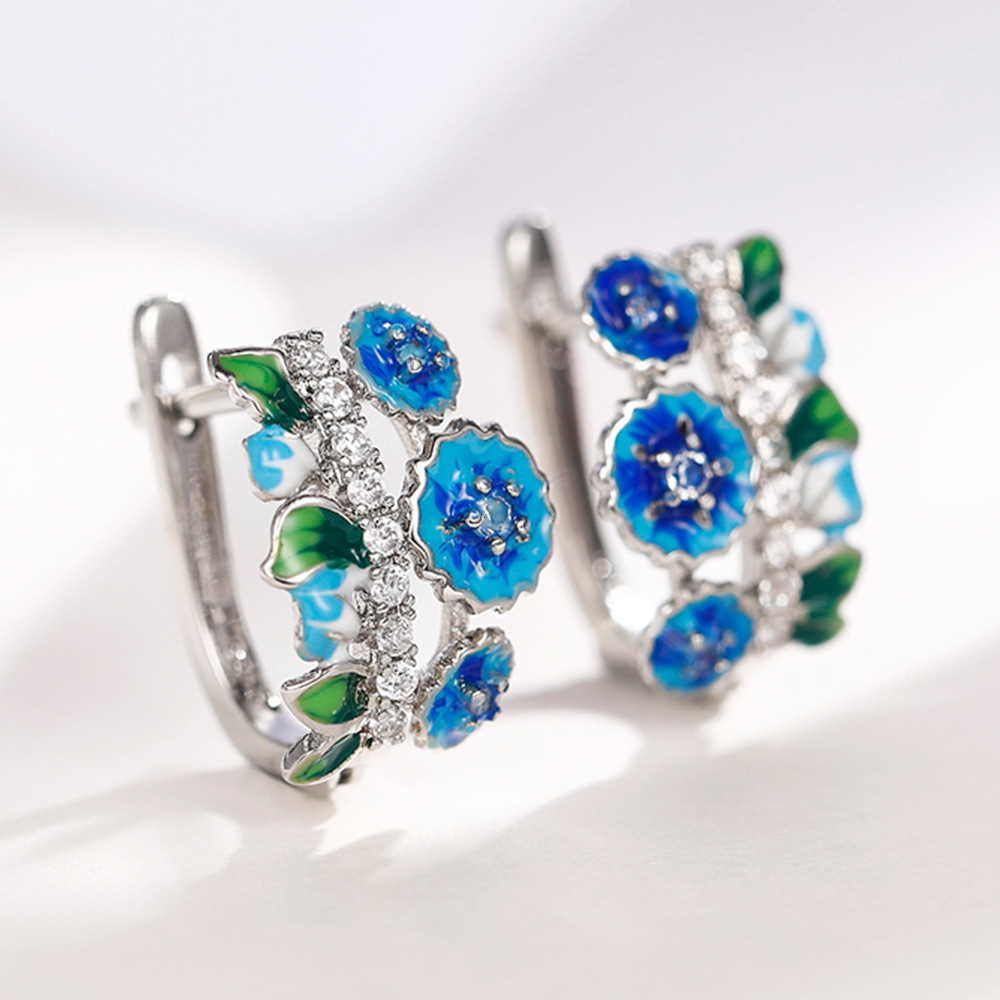 Huitan European And American Resin Flower Fashionable Enamel Diamond Zircon Earrings Shein New Accessories Hot Sale