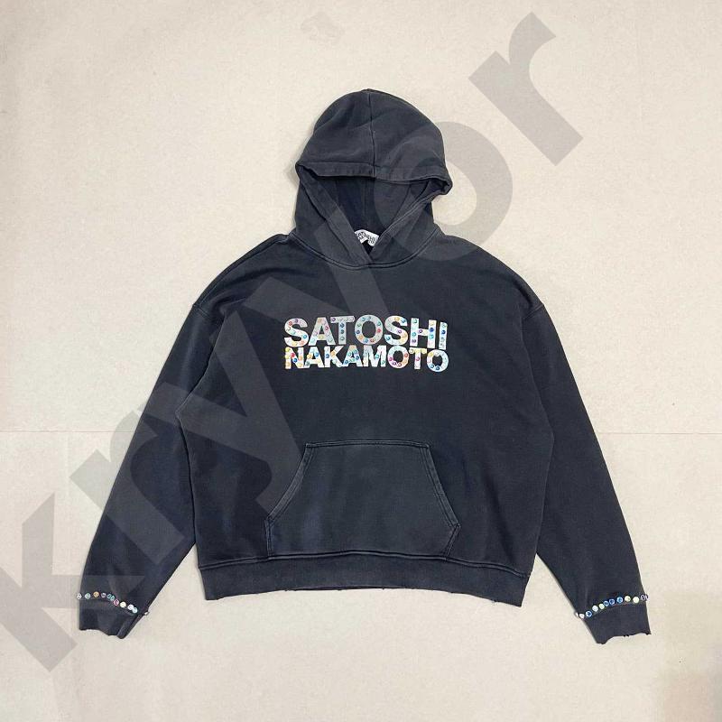 Mens Heavy Cotton Washed Hoodie Vintage Faded Texture Front Bold Letter Print Multi Flap Cargo Pockets Metal Snap Button Street Pullover Top