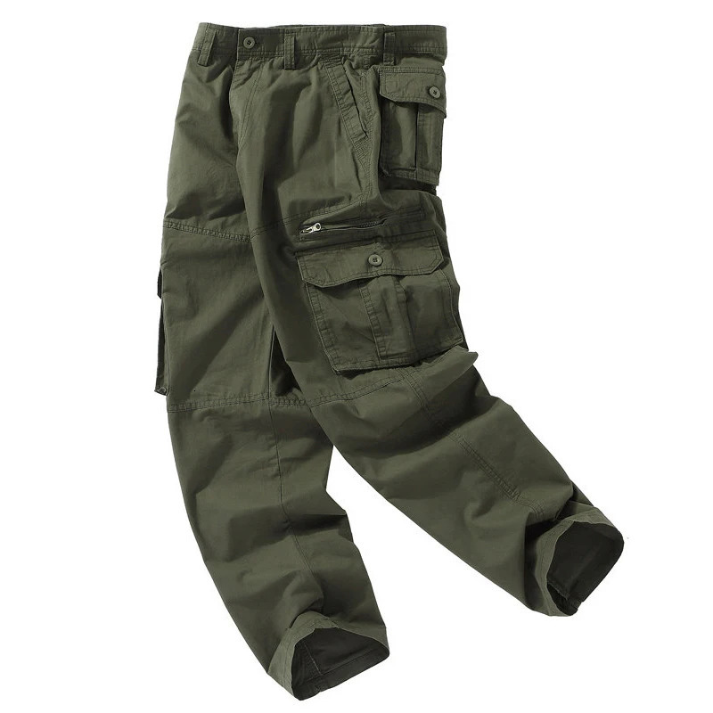 2026 Spring Cotton Men Cargo Pants Solid Color Straight Multi Pockets Casual Mens Fashion Style Workwear Trousers 261017