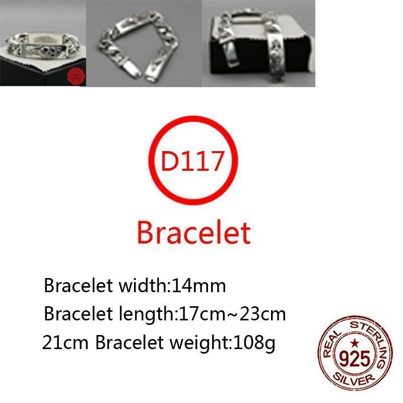 D117 S925 Sterling Silver Bracelet Fashion Letter Personalized Vintage Cross Flower Sacred Sword Heart Punk Hip Hop Jewelry Style Lover Gift