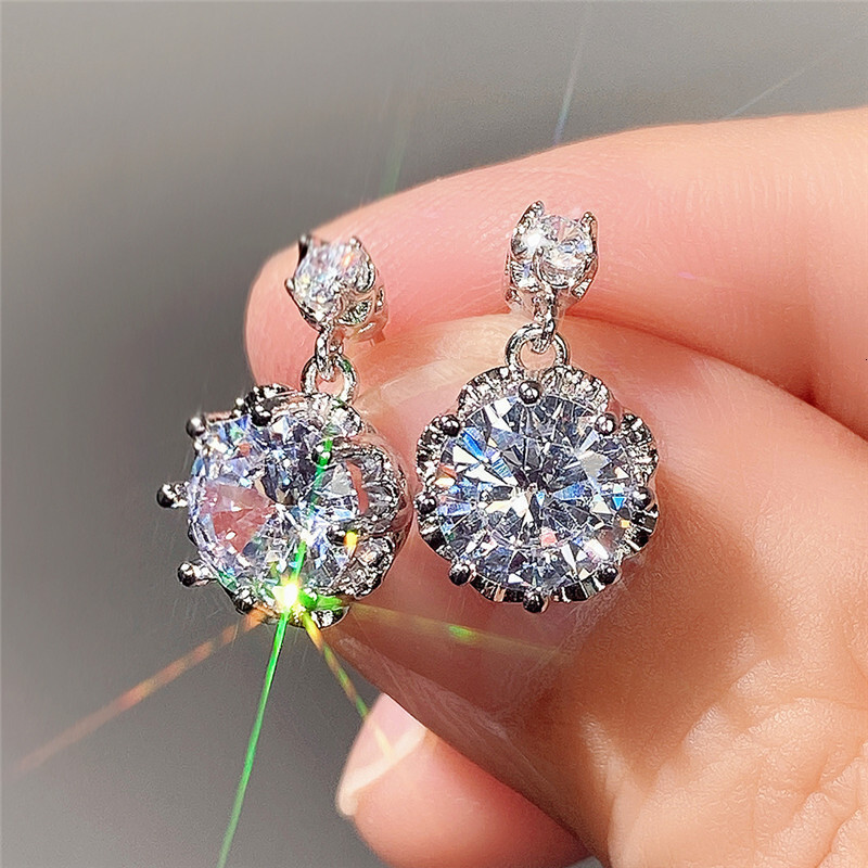 Huitan Wish Cross-Border New Fashionable And Trendy Rhinestone Zircon Earrings For Women, Elegant Floral Drop Earrings, Accessories