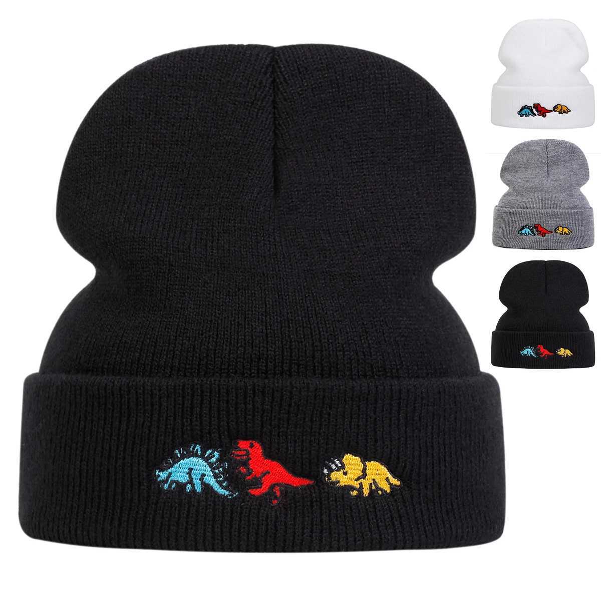 Beanie/Skull Caps Unisex Dinosaur Embroidery Beanies Autumn Winter Warm Knitted Hats Hip Hop Cap Beanie Hat For Women MenT261017