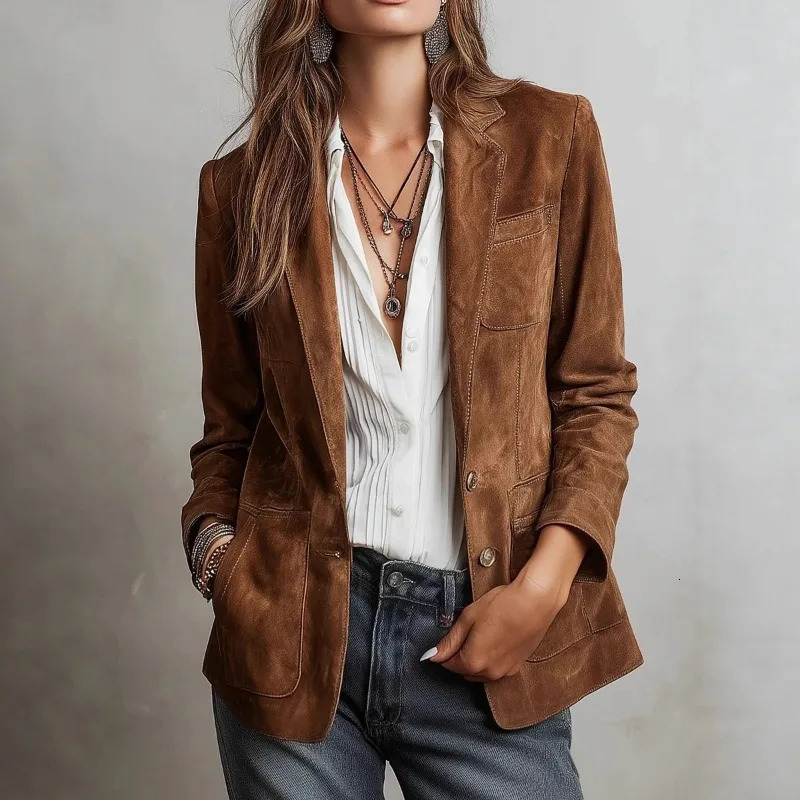Women Vintage Suede Jacket Lapel Single Breasted Casual Outerwear For Autumn Winter 261016