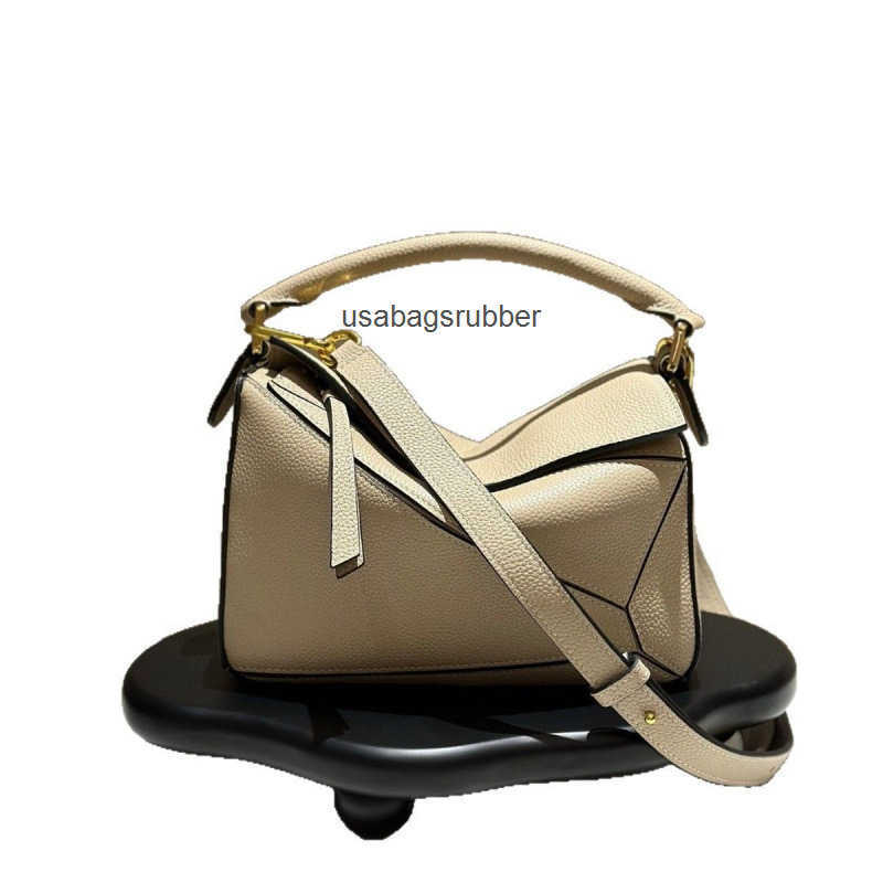 Geometric Panel Bag Cowhide Handbag Female Stitching Small Square Bag High Quality All Match Shoulder Crossbody Bag