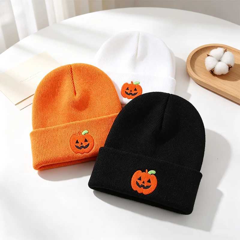 Beanie/Skull Caps Halloween Pumpkin Embroidery Knit Beanie Hat for Men Women Autumn Winter Warm Cuffed Skull Cap Casual Soft Stretchy Knitted HatsT2