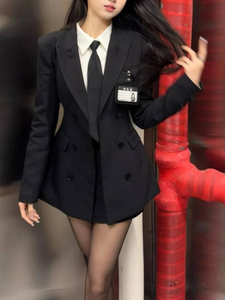 Korean Style Elegant Women 3 Piece Set Slim Blazer Coat Blouse Mini Skirt Y2k Harajuku Retro Fashion Outfits 261016