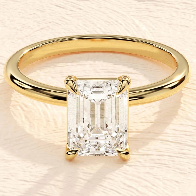 Shea 10k 14k 18k Solid Gold Vvs Moissanite Emerald Cut Prong Set Certified Solitaire Wedding Engagement Rings Rose/Silver/Gold