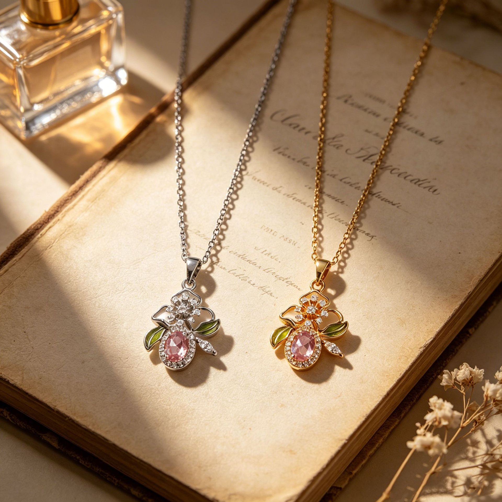Korean-Style Mori-Inspired Pink Diamond Micro-Pave Necklace, Chic Sweet Design Popular Among Influencers, Featuring Pineapple Flower Motif And A Del