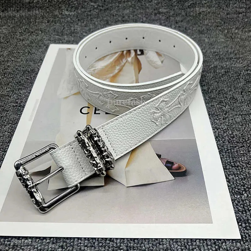 newChrome Belt Buckle Patch Leather White For Men And Women Ch Cross With Roller Hollow Vine Pattern Womens Fashion Luxury Sanskrit Celebrity Style