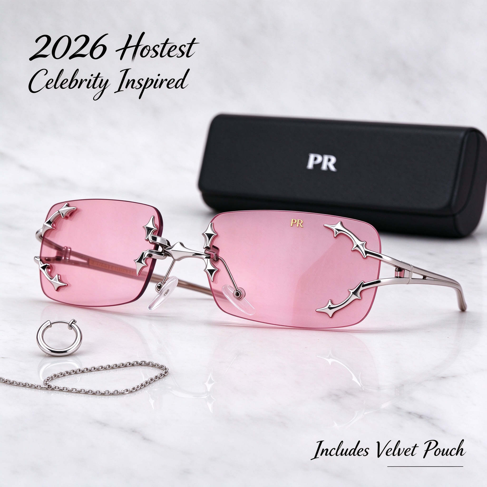 Designer Sunglasses KL 3750 Pink Lens Rimless Square Vintage Metal Frame Womens Mens Fashion Luxury Eyewear Eyeglasses Outdoor Shades Polarized UV40