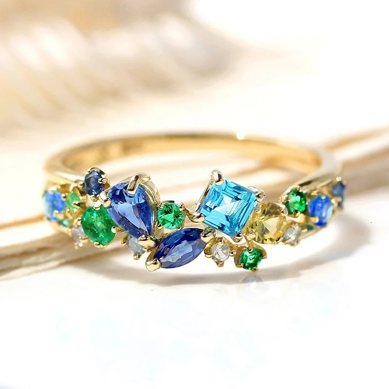 Huitan Zircon Ring For Women, Featuring Light Luxury Geometric Design, A Retro Trendy Style, And Exquisite Colorful Fashion
