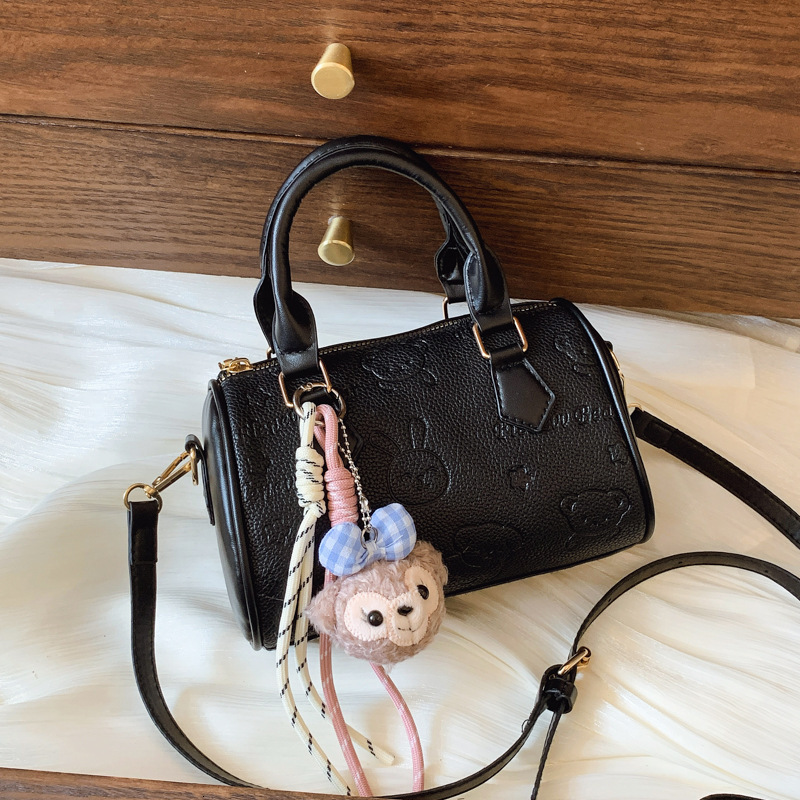 Crossbody Bag Crossbody Bag PU Boston Hollow Out Macaron Medium Black Pink Off White Women Travel Double Strap Zipper Round Barrel Polyester