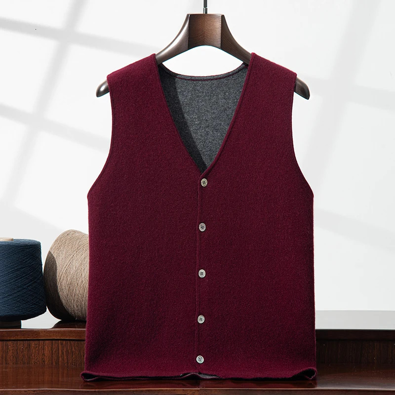 MVLYFLRT Men's Winter Thick Knitted Cashmere Vest with Shoulder Business Casual Warm Vest 100% Cashmere Knitted 261015