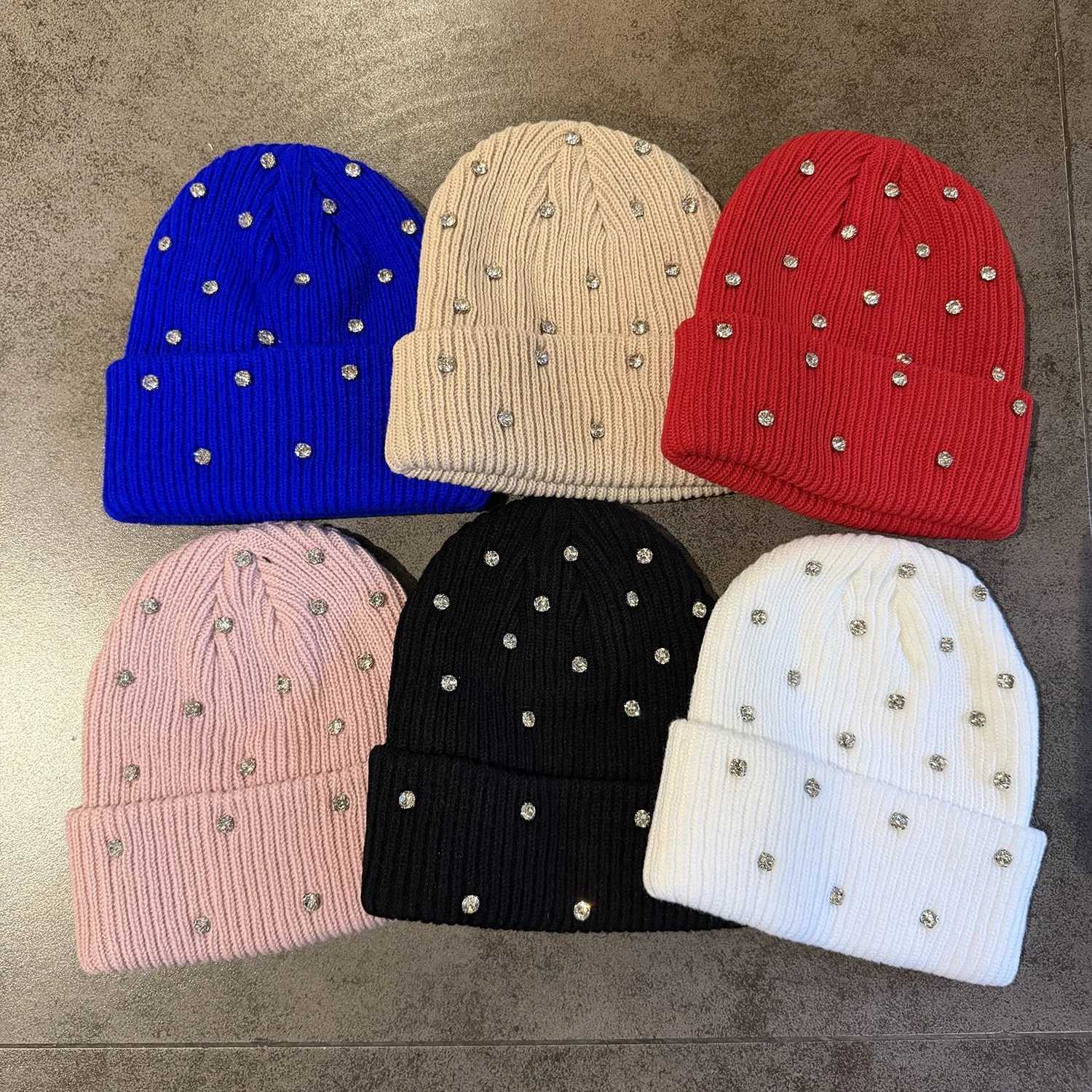 Beanie/Skull Caps American Style High Quality Diamond Encrusted Solid Color Hat 100%Cotton Casual Cap Stretchable Beanie Men WomenT261017