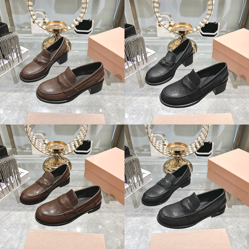 Free Shipping Women Loafers Designer Heels Dress Shoes Office Penny Loafers Retro Genuine Leather Oxfords Platform Loafer Classic Casual Shoes 1109