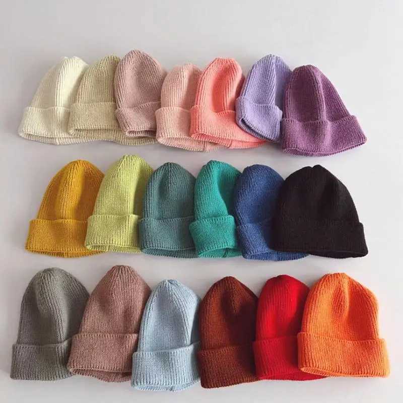 Beanie/Skull Caps Kids Beanie Solid Color Knitted Baby Winter Hats For Children Warm Crochet Boys Girls Hat Toddler Cap Baby Bonnet Gorras Gorro Q26