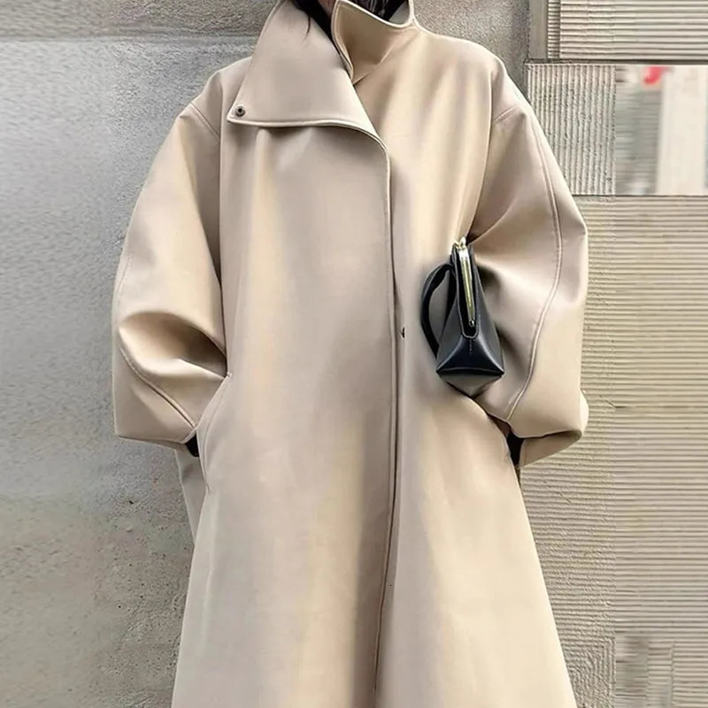 Chic Women Jacket Stand Collar Full Sleeve Covered Button Pockets Long Female Outwear Fashion Lady Streetwear Winter 261016