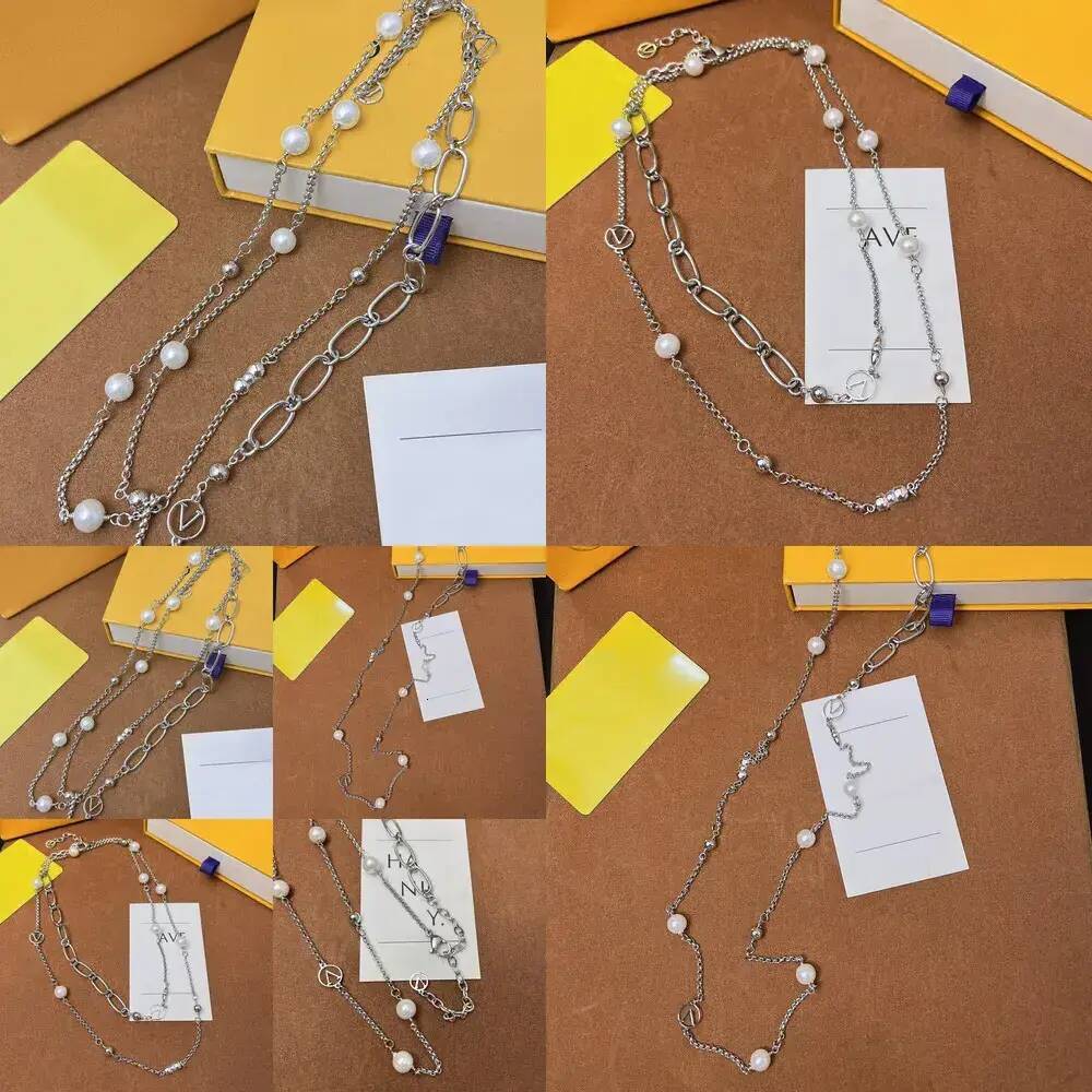 Pendant Necklace Pearl Silver Tone Linked Multi Chain Necklace With Metal Accents Chic Party Jewelry Daily Wear Gift For Her High Quality And Stylis