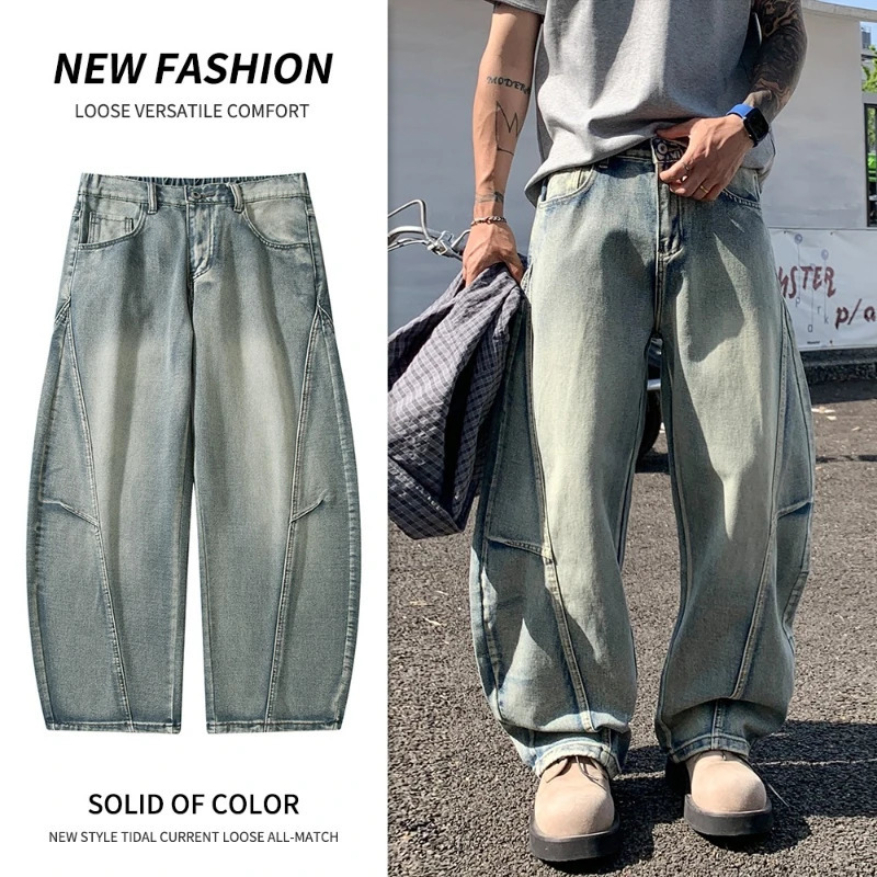 Mens Baggy Lantern Wide Leg Jeans Vintage Washed Denim Pants Loose Streetwear Casual Trousers for Spring Autumn Daily Outdoor 261017