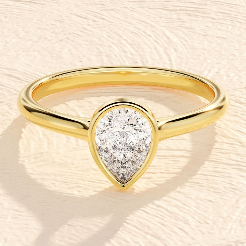 10k 14k 18k Solid Real Gold Vvs Moissanite Bezel Set Pear Cut Solitaire Wedding Engagement Rings for Women Men Jewelry