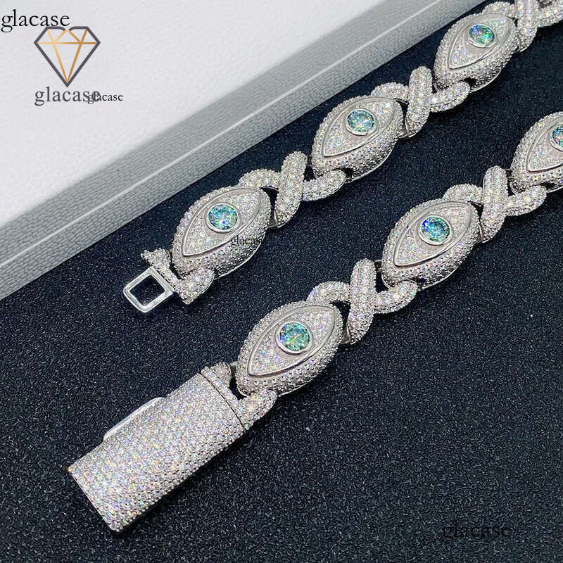 INS hot selling 15mm wide S sier inlaid moissanite eyes 8-shaped Cuban chain Hip Hop necklace bracelet