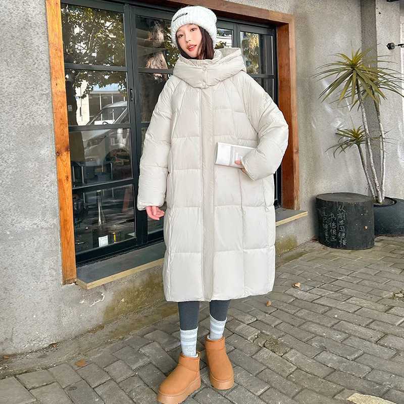 Women's Down Parkas Winter Warmth Women's Mid-Length Down Cotton Jacket Over-the-Knee Parkas New Loose Quilted Coat Thickened Outerwear Tr
