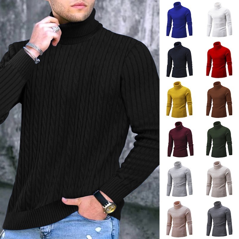 And Winter Men's Solid ColorCasual knit sweater Turtleneck Fashion Men's Warm Sweater Twist Knit Pullover Base Layer Sweater Wholesale In