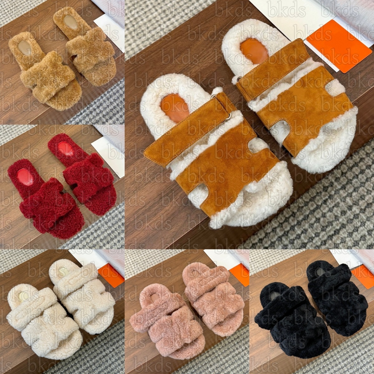 Designer Chypre Sandal Noir Calfskin Leathe Cognac Brun Fume Suede Woolskin Slides Womens Pink Orange Marron Teck Ecru Natural Shearling Rose Du Des