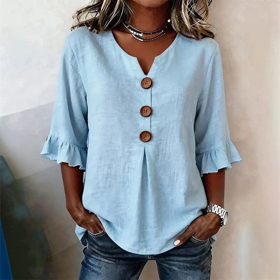 2026 Foreign Trade Lace Sleeve Shirt, Short Sleeve, High-End Loose Versatile Women's Casual Shirt Free Shipping
