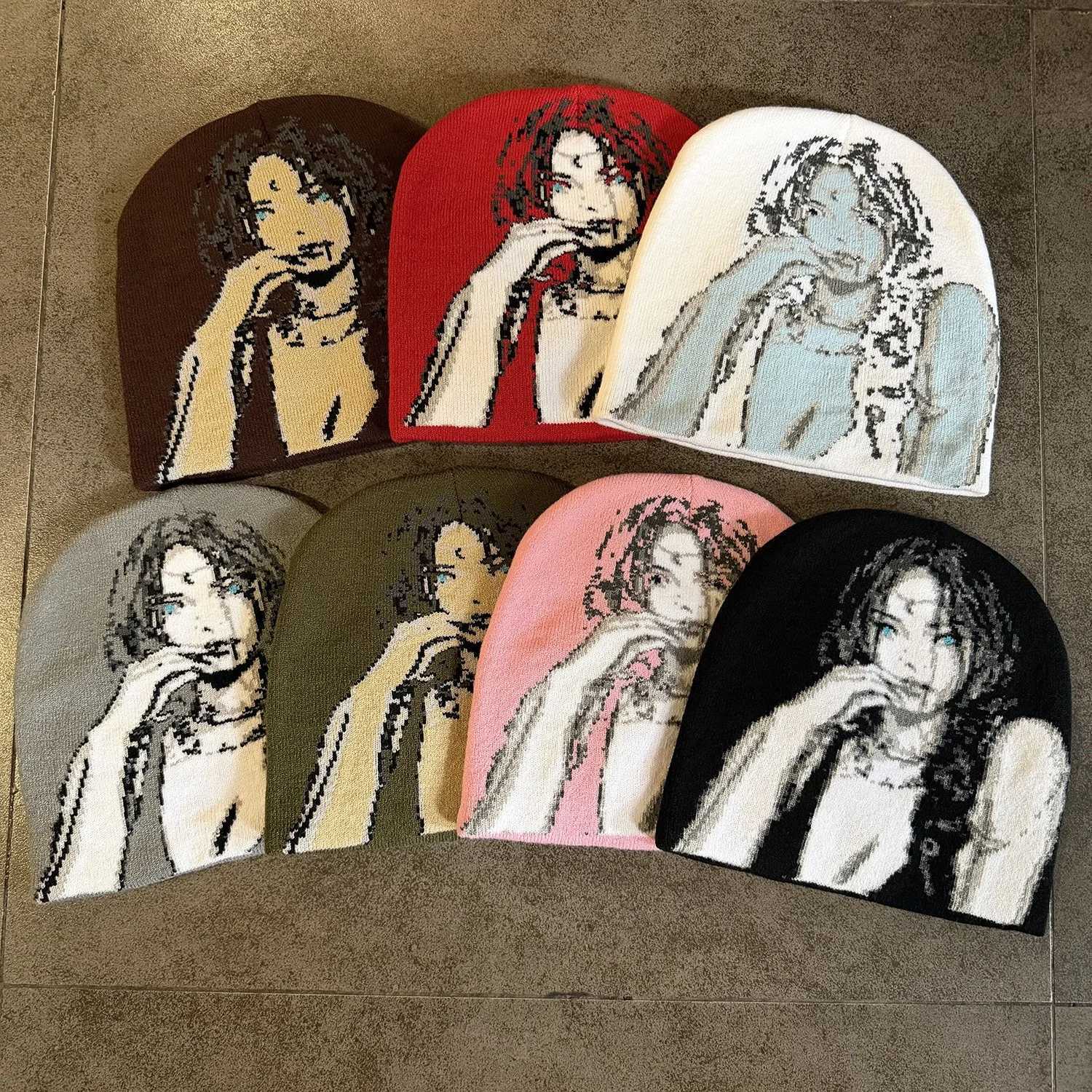 Beanie/Skull Caps Y2K Women's Jacquard Knit Beanie Unisex Autumn Winter New Personalized Streetwear Fashion Cold HatT261017