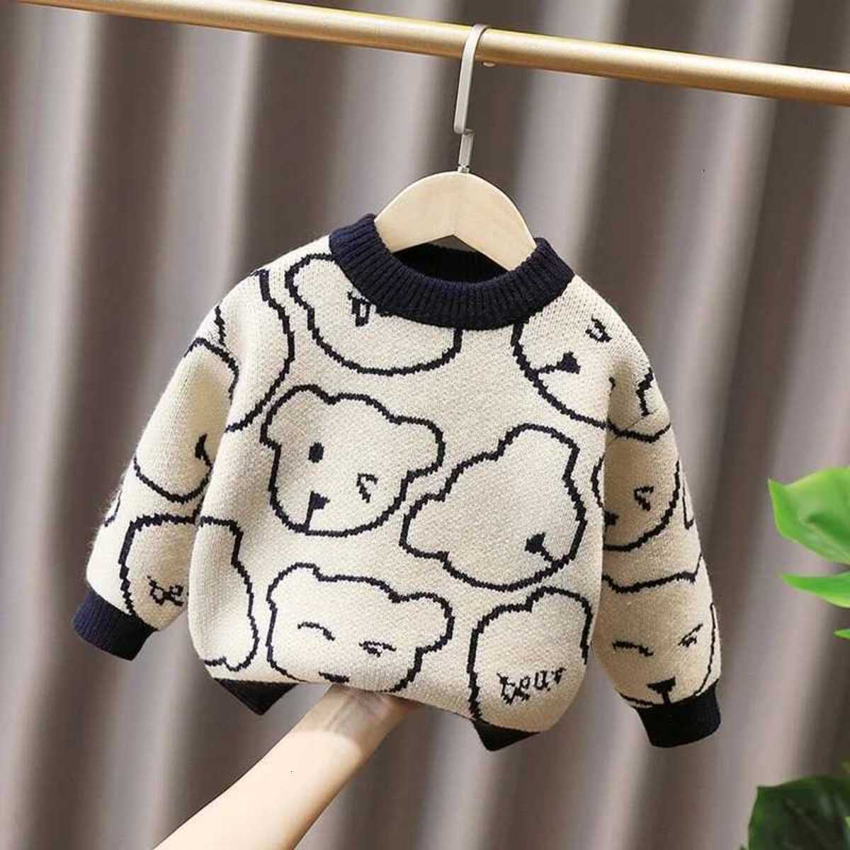 New M2 2026 Boys Woolen cologne Sweater Cartoon Warm Thicken Velvet Winter Autumn Gift Childrens perfume Clothing Designer