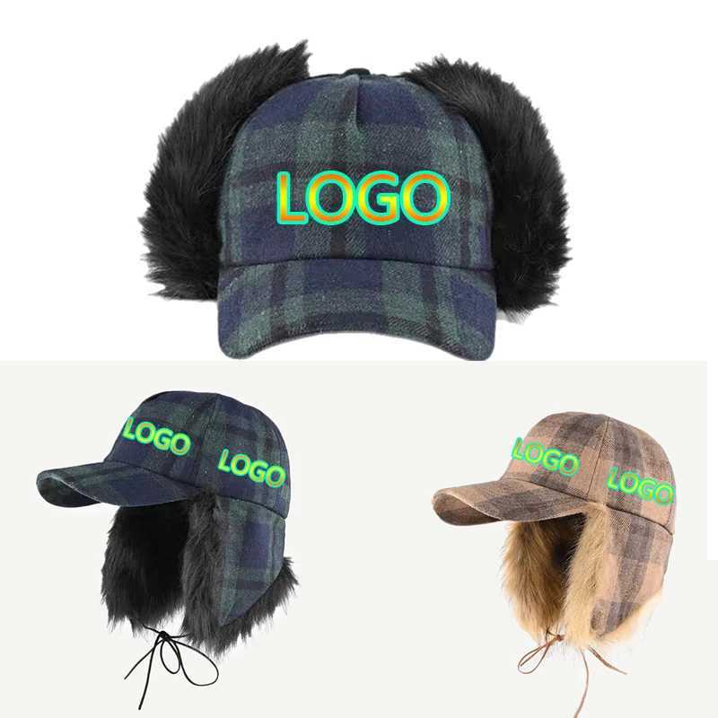 Trapper Hats Winter New Custom Imitation Fur Plush Baseball Cap Outdoor Women Ear Protector Bomber Hats Men Thermal Lace up Lei Feng HatT261017