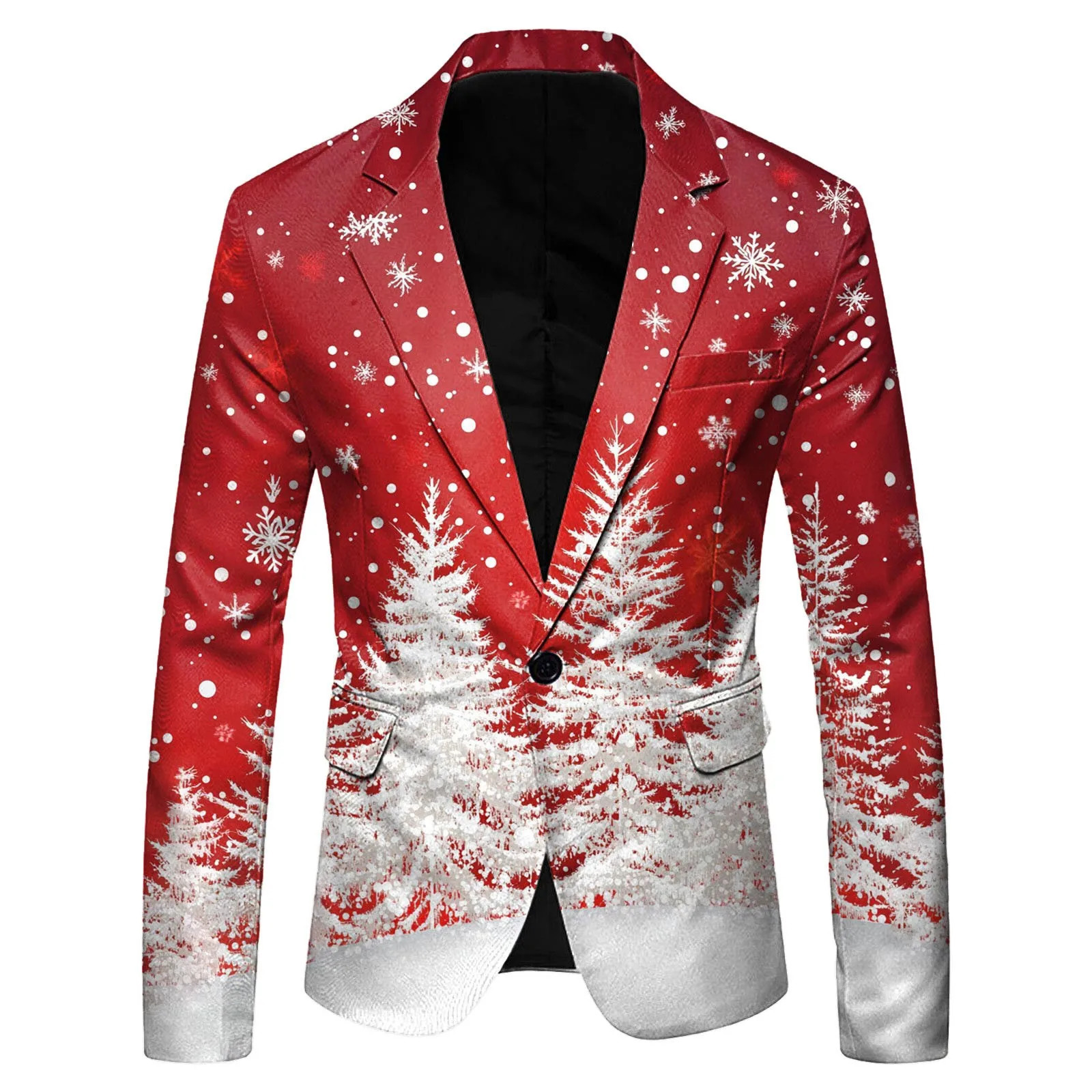 Christmas Snowflake Santa Claus Printed Blazer Men Lapel Single Button Down Suit Shiny Casual Jacket Festival Stage Party Coat 261015