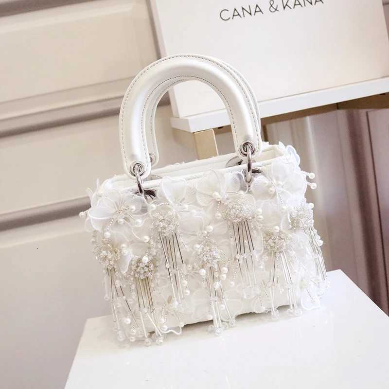 Evening Bags Totes Sea Fairy Tassel Flower Bag 2024 Summer New Shoulder Crossbody All Western Style White Women's Bag Princess Bag Cute Banquet