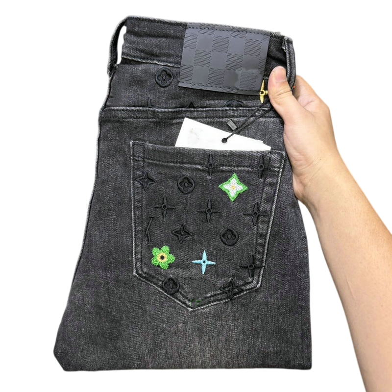 Men's Jeans Autumn Winter Men Slim Fit European American High-end Brand Small Straight Pants L830-909