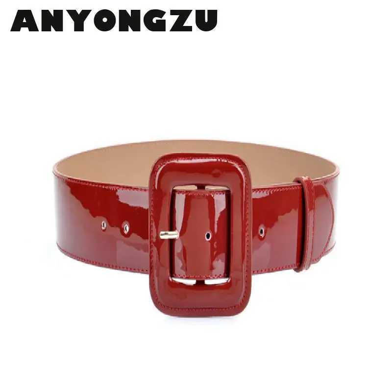 Wide ANYONGZU Designers Brand Women Genuine Cowhide Belt Bright Red Blk High Quality Woman Waist Belts Dresses 100CM*4.7CM M261016